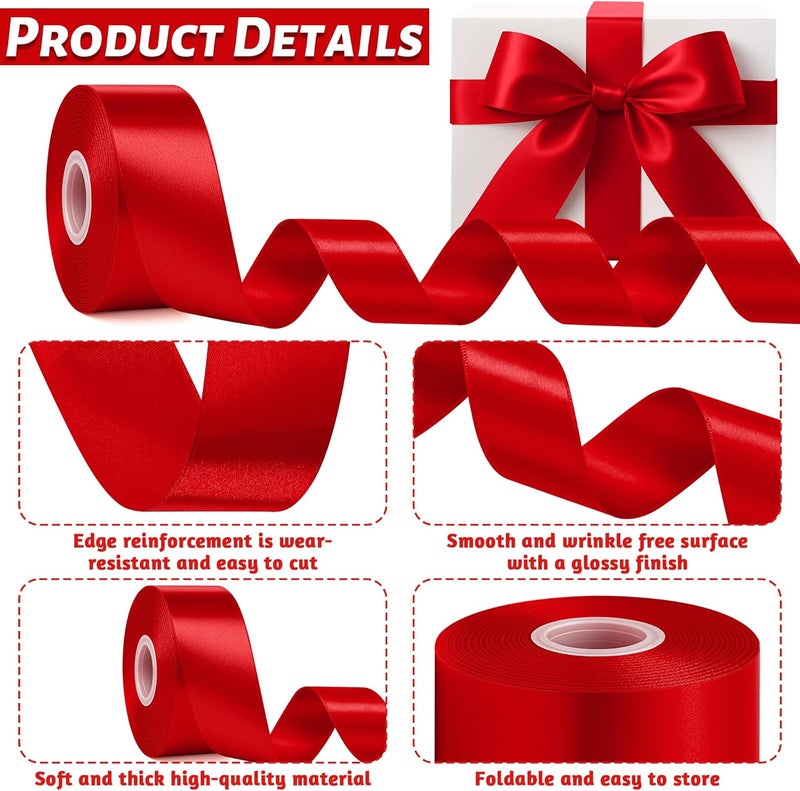 Fullive Red Ribbon 1 1/2 Inch, 30 Yards Red Ribbon for Gift Wrapping, Polyester Satin Christmas Ribbon for Wedding Xmas Tree Valentines Day Decorations DIY Bows Wrapping Bouquet Floral Arrangements - Image 3